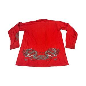 90’s Vintage JNCO Dragon Y2K Skater Red Long Sleeve T-Shirt Large Shimmer Print